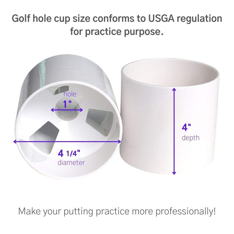 4pcs Golf Hole Cups for Practice Putting Chipping Green Backyard Yard | 4” Depth Fit USGA LPGA PGA Regulations | White Plastic ABS Outdoor Indoor Cup - BeesActive Australia