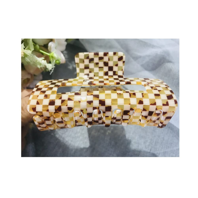 Checkered Hair Claw Clips for Women Girls Fashion Hair Clips for Styling Claw Clamps Thick Hair Retro Rectangle Shape, YOEMAYUNER (1PC Large Size/Brown, 3.94inch) 1PC Large Size/Brown, 3.94inch - BeesActive Australia