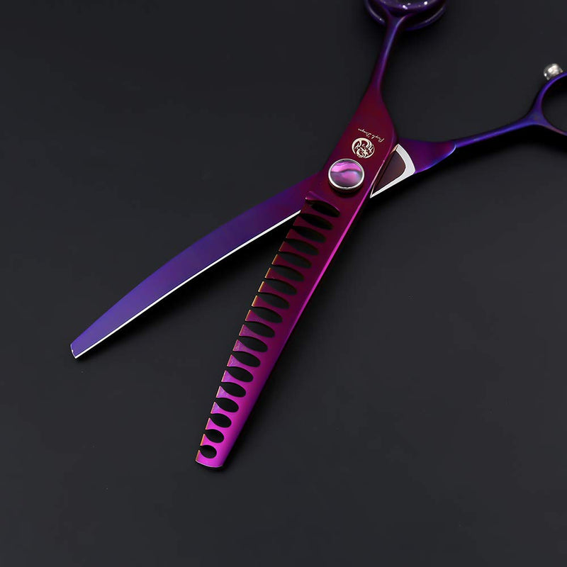 Purple Dragon 7.0" Purple Downward Curved Pet Grooming Curved Scissors/Chunker Shear with Adjustment Screw- Perfect for Professional Pet Groomer - BeesActive Australia