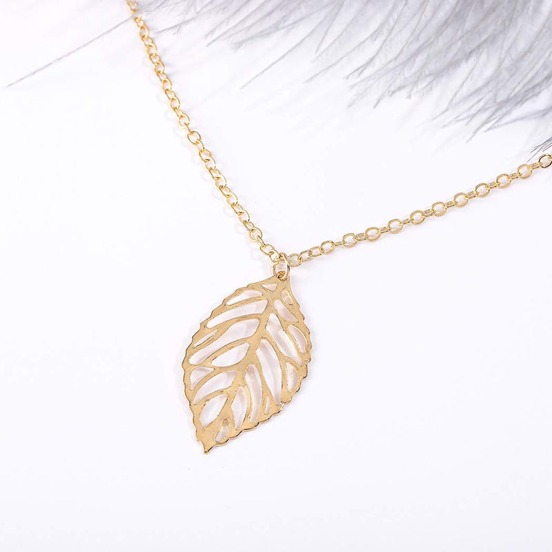 Aetorgc Boho Layered Necklace Real Leaves and Feather Pendant Necklaces Jewelry for Women and Girls (Gold) Gold - BeesActive Australia