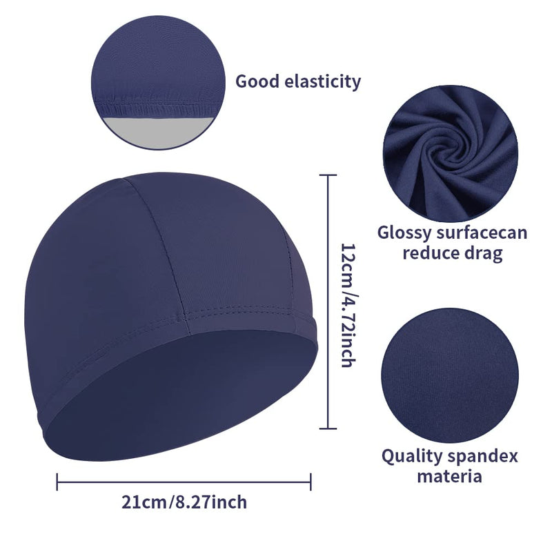 2pcs Elastic Swim Caps for Both Women & Men & Kids & Fabric Durable Non-Slip Swimming Pool Cap Elastic Swim Cap for Long and Short Hair Blue & Dark Blue - BeesActive Australia