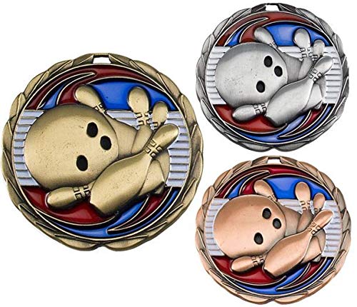 Decade Awards Bowling Color Medal - 2.5 Inch Wide Tournament Medallion with Stars and Stripes American Flag V Neck Ribbon BRONZE - BeesActive Australia