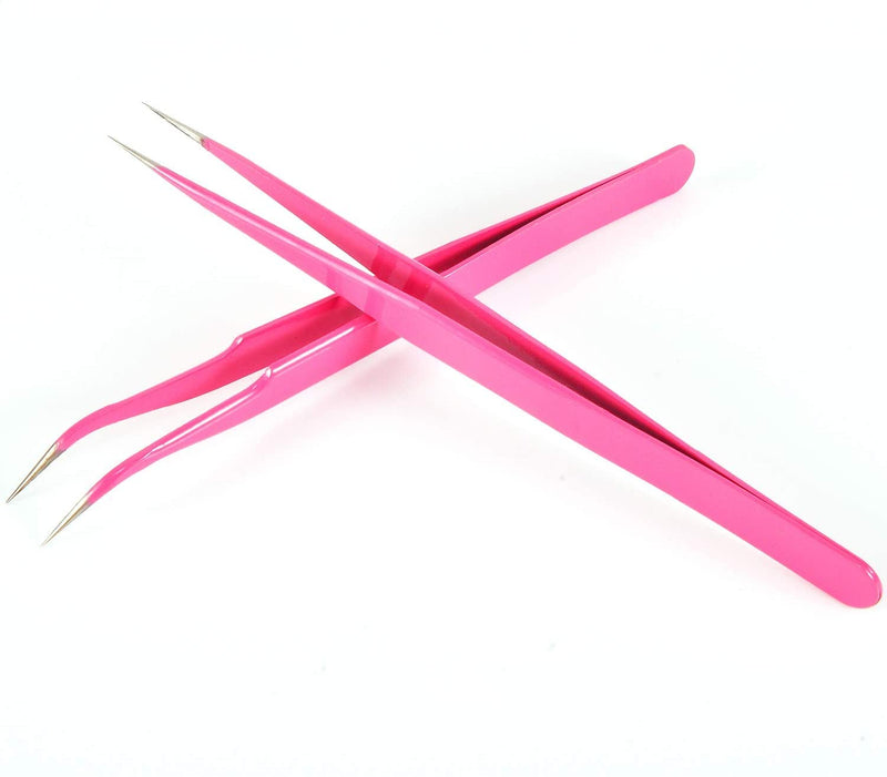 Geviro 2 Pieces Nail Art Tweezers Straight and Curved Tip Tweezers False Eyelash Rhinestone Picker Pointed Tweezers Makeup Tools - BeesActive Australia