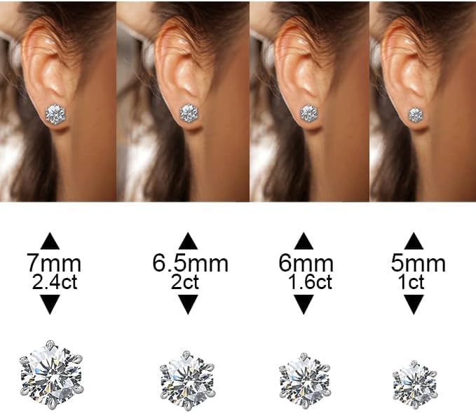 Blueeve 1-2.4ct Round Moissanite Earrings for Women Men, D Color VVS1 Clarity Lab Created Diamond Earrings 18K White Gold Vermeil Solid S925 Sterling Silver Moissanite Stud Earrings for Women Gifts 6.0mm, 1.6ct tw - BeesActive Australia