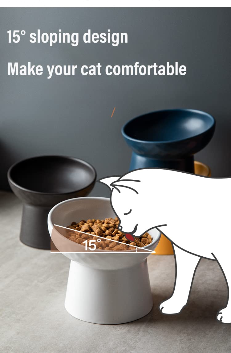 KITCHENLESTAR Small Ceramic Raised Cat Bowls, Tilted Elevated Food or Water Bowls , Stress Free, Backflow Prevention, Dishwasher and Microwave Safe, Lead & Cadmium Free White - BeesActive Australia