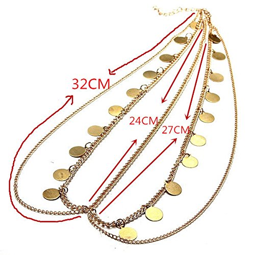 Wekicici Boho Gold Disc Tassel Pendant Head Chain for Women and Girls Coin Headpiece Party Costume Layering Hair Accessories - BeesActive Australia