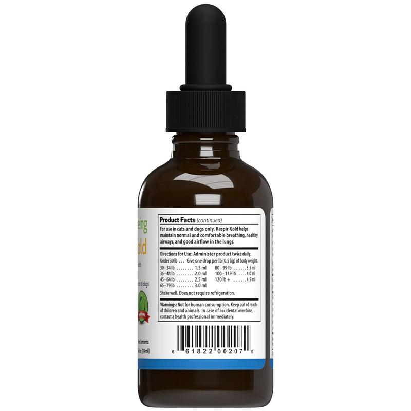 Pet Wellbeing - Respir-Gold for Cats - Natural Support for Open Airways & Easy Breathing in Felines - 2oz (59ml.) - BeesActive Australia
