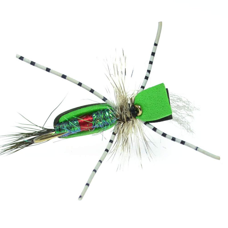 The Fly Fishing Place Hippie Stomper Black Green Foam Body Trout Bass Dry Fly Fishing Flies - Set of 4 Hook Size 10 - BeesActive Australia
