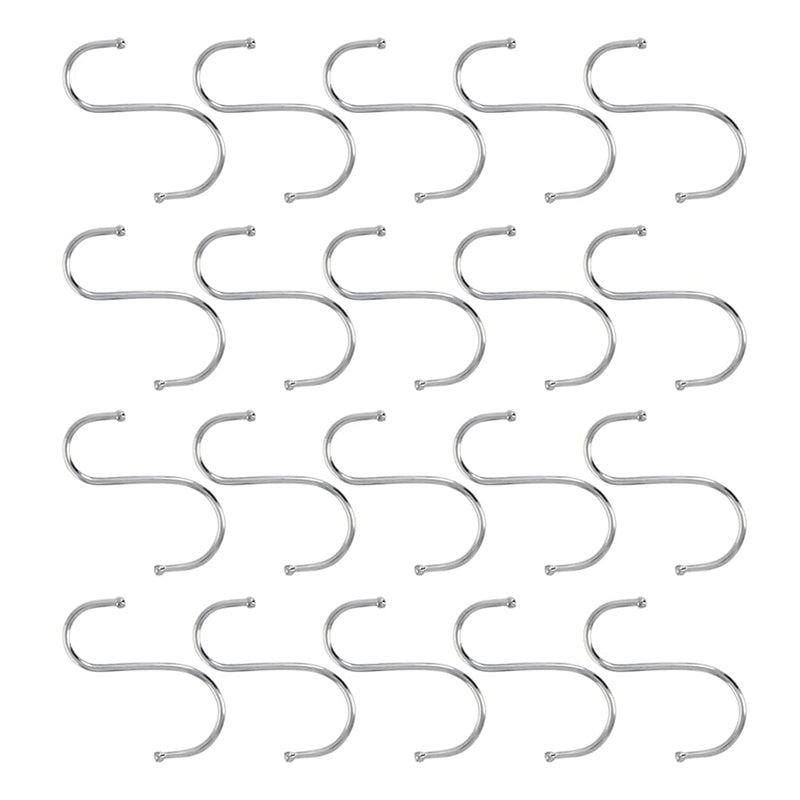 Juvielich 2.5" Wall Mounted S Shaped Hook Hangers for Towel Bag Key Kitchen Utensils, Thickness 3.6-4mm / 0.14"-0.16" Silver Colored, 20 Pcs - BeesActive Australia