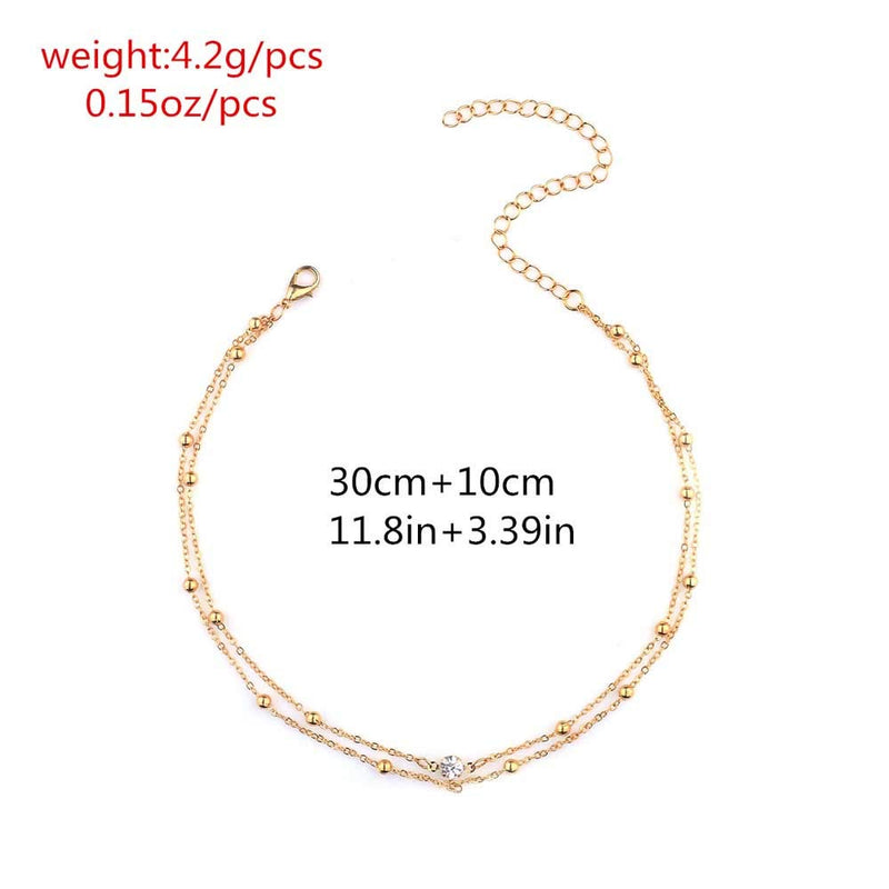 Jovono Fashion Choker Necklace Beaded Rhinestone Pendant Jewelry Necklace Chains for Women and Girls(Gold) - BeesActive Australia