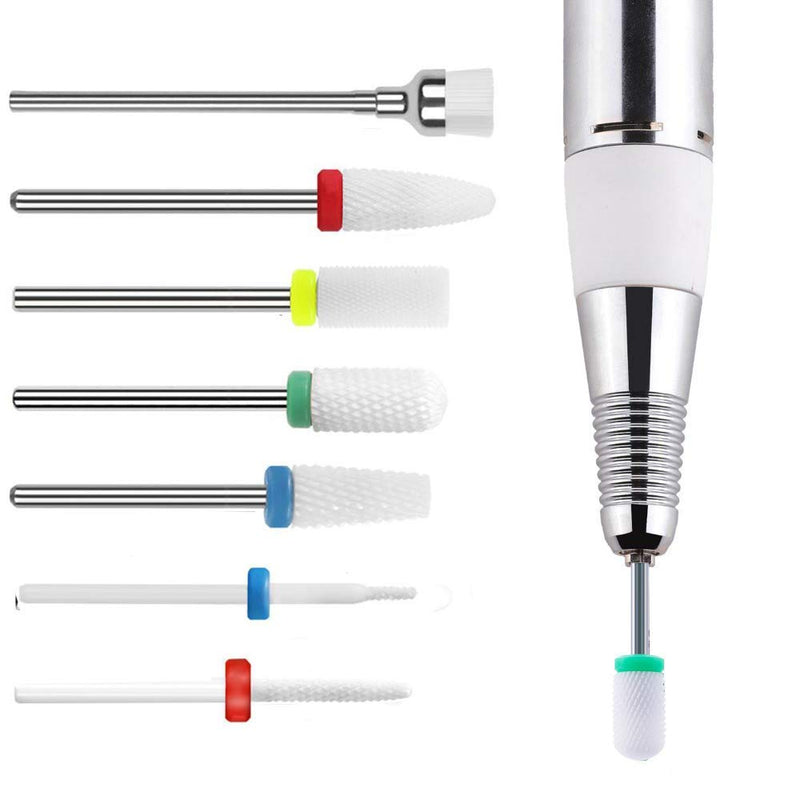 Lumcrissy Nail Drill Bits Set Acrylic Nail Tools 7 Pcs Tungsten Carbide Acrylic Nail File Drill Bit Manicure Pedicure 3/32" with Nail Drill Bit Holder (White-Ceramic) White-Ceramic - BeesActive Australia