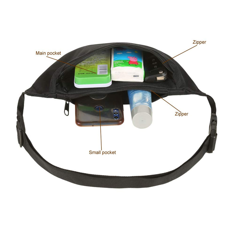 Zip Running Fanny Pack for Women and Men,Canvas Waist Bag with Adjustable Strap for Outdoors Workout Running,Hiking,Traveling,Biking,Rave and Festival 01 Black - BeesActive Australia