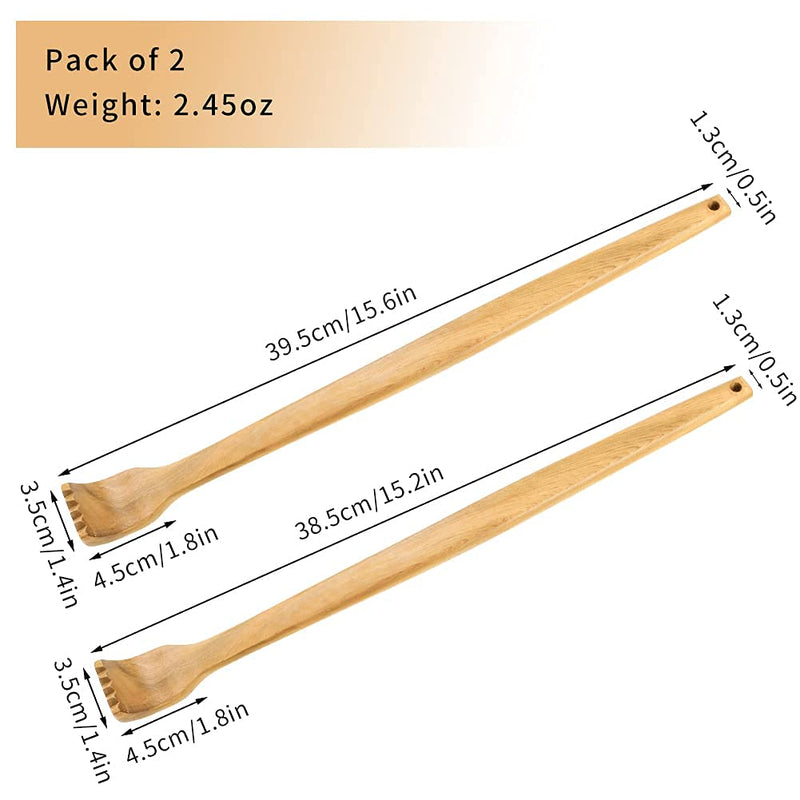 Winkwinky 2 Pcs Wooden Back Scratchers, Manual Back Massager with Long Handle, Back Scratcher for Body Relaxation and Massage(15.6in+15.2in) - BeesActive Australia