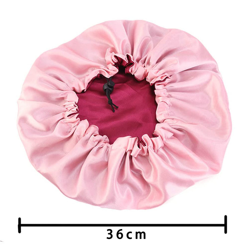 Women Double Layer Satin Bonnet Sleep Cap for Long Curly Hair 2 Color Reversible Adjustable Silky Satin Cap Extra Large (2PC-black+red) 2PC-black+red - BeesActive Australia