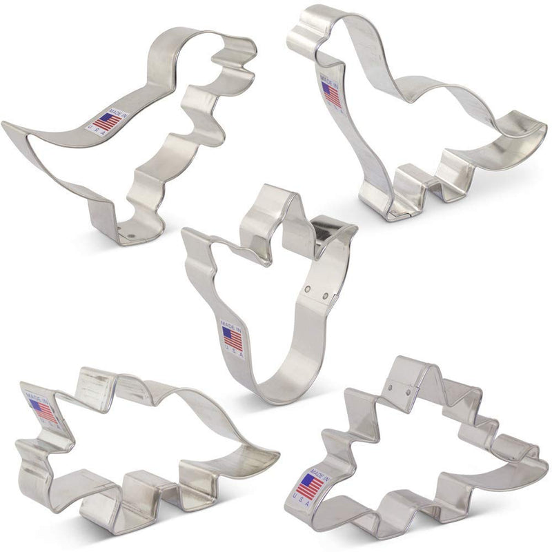 Dinosaur Cookie Cutters 5-Pc Set Made in USA by Ann Clark, Triceratops, Stegosaurus, T-Rex, Brontosaurus, Dino Footprint - BeesActive Australia