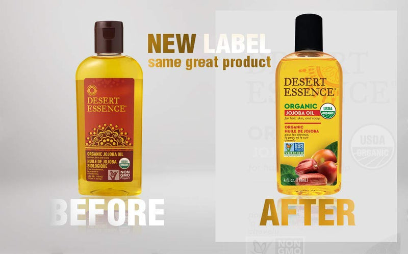 Desert Essence Organic Jojoba Oil - 4 Fl Oz - Moisturizer for Face, Skin, Hair - Cleanses Clogged Pores - May Prevent Scalp Flakiness - Fights Skin Infections - USDA - Suitable for Sensitive Skin 4 Fl Oz (Pack of 1) - BeesActive Australia