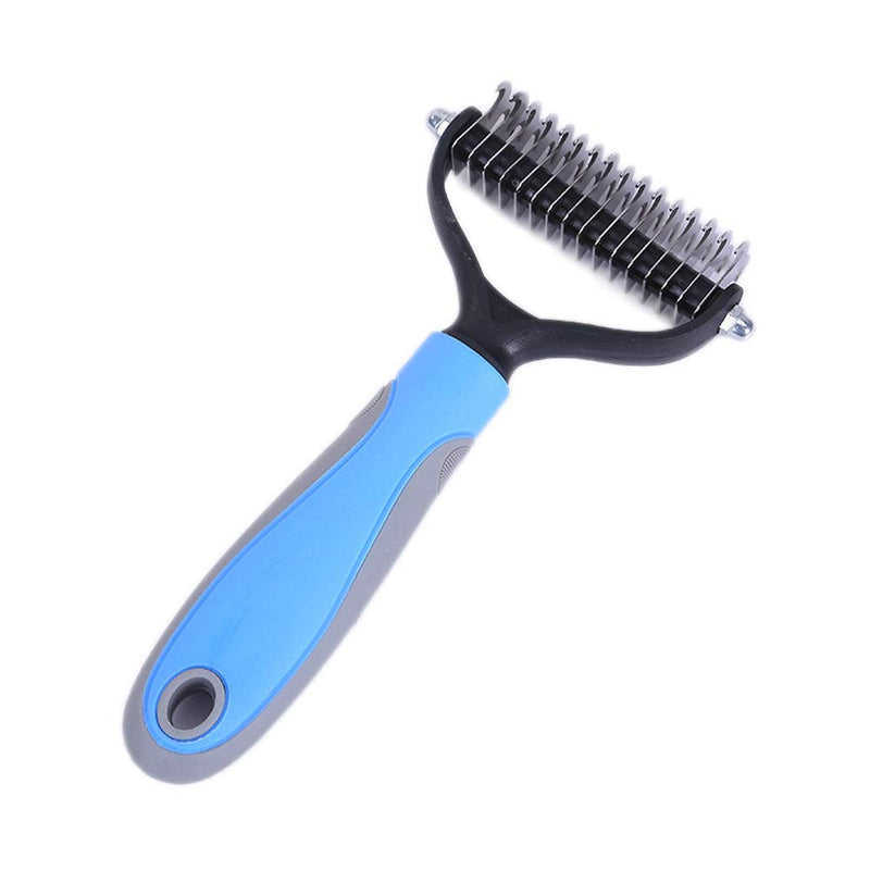 Novicey Dematting Tool for Dogs &Cats, Pet Grooming Undercoat Rake with Two-Side,Professional Stainless Steel Demat Comb Removes Loose Undercoat, Mats, Tangles and Knots Small Blue - BeesActive Australia