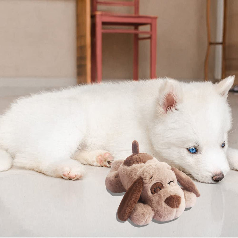 Beverly Shark Puppy Heartbeat Toy Dog Anxiety Relief Calming Aid Puppy Heartbeat Stuffed Animal Behavioral Training Sleep Aid Comfort Soother Plush Toy for Puppies Dogs Cats Brown-1 - BeesActive Australia