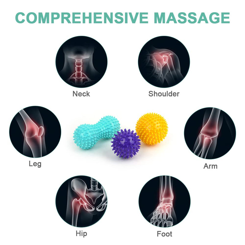 URAQT Spiky Massage Ball, 3 Pack Hard Spiky Massage Ball Roller Set, Professional Physical Therapy Massage Balls for Myofascial Release, Trigger Point Deep Tissue Massage, Plantar Fasciitis Recovery - BeesActive Australia