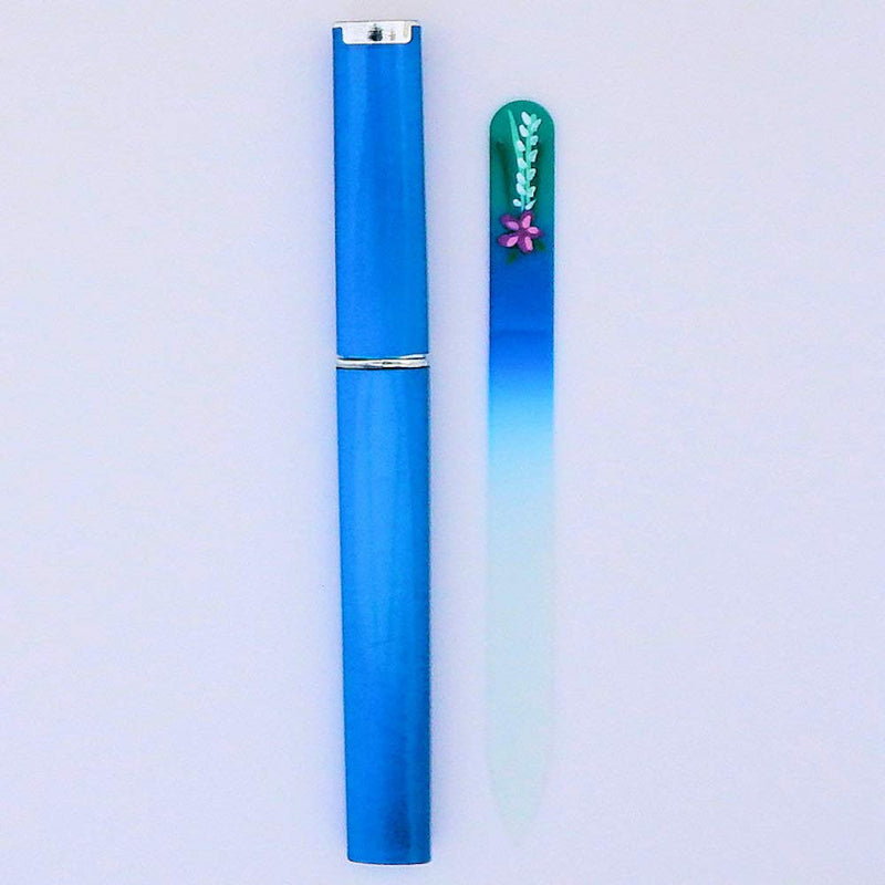 Passion Flower Blue/Green Premium Hand Painted Genuine Czech Republic Crystal Nail File with Matching Acrylic Case - Medium - BeesActive Australia