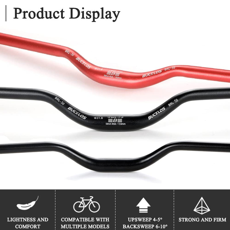 BUCKLOS Mountain Bike Handlebar ?31.8mm Aluminum Alloy 30/50mm Rise MTB Handlebar, 720/780mm Extra Long Black Red Bicycle Handlebar for Most Bicycle BMX Downhill Racing 720mm-30mm - BeesActive Australia