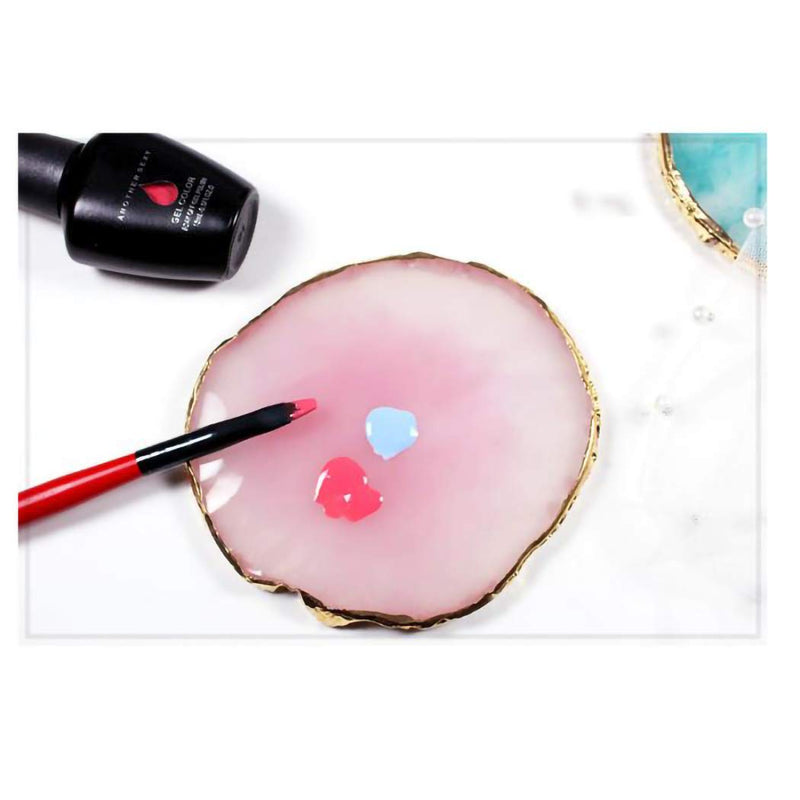 MISUD Resin Stone Nail Art Palette, Nail Polish Cosmetic Palette Golden Edge Pigment Mixing Plate Paint Drawing Color Dish Manicure Nail DIY Tool(Pink) Pink - BeesActive Australia