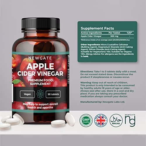 Newgate Labs Apple Cider Vinegar 90 Vegan Tablets 500mg - Premium Nutritional Supplement - Weight Loss Support - Made in The UK - Halal, GMP Certified - BeesActive Australia