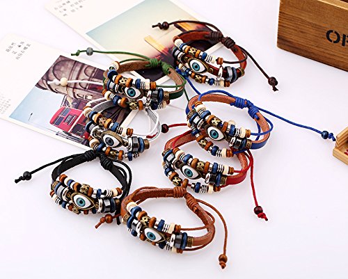 Beaded Eyes Pull Adjustment Couple Leather Bracelet - BeesActive Australia