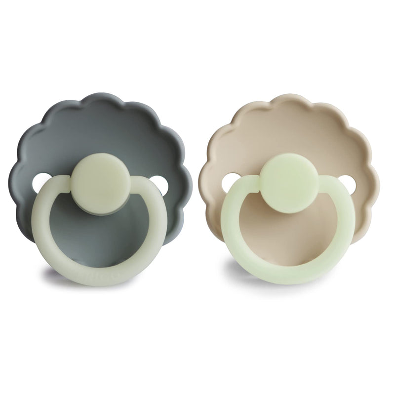 FRIGG Daisy Night SilkySoft Silicone Baby Pacifier | Made in Denmark | BPA-Free (French Gray/Croissant, 6-18 Months) French Gray/Croissant - BeesActive Australia