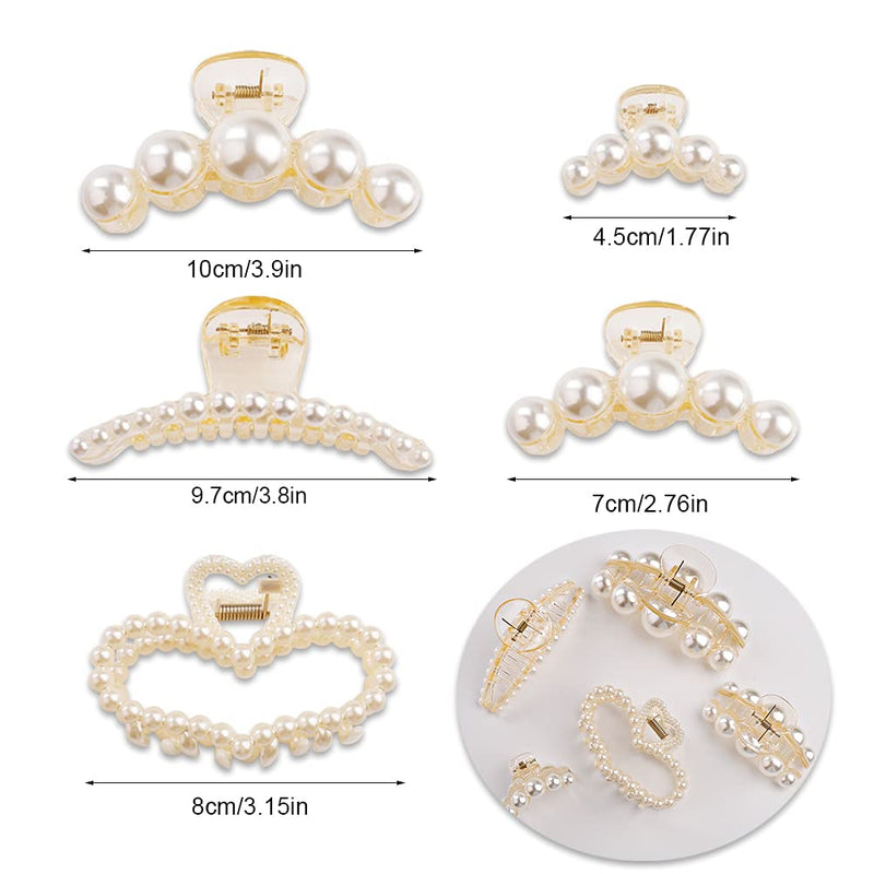 5Pcs Pearl Hair Clip,Plastic Hair Claw Clips Non-Slip Strong Pearl Hair Clips for Women Thick Fine Hair - BeesActive Australia