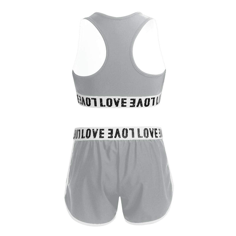 ranrann Girls 2PCS Ballet Dance Outfits Team Uniform Gymnastic Crop Top with Booty Shorts Active Sports Set Grey 12 - BeesActive Australia