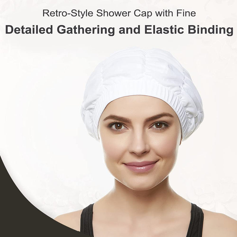 BEEMO Women’s Shower Cap – Shirred Retro Bathing Swim Turban Comfortable Stretch Polyester Turban with Waterproof Liner Protects Hair from Salt or Chlorine with Hidden Rubber Headband White - BeesActive Australia