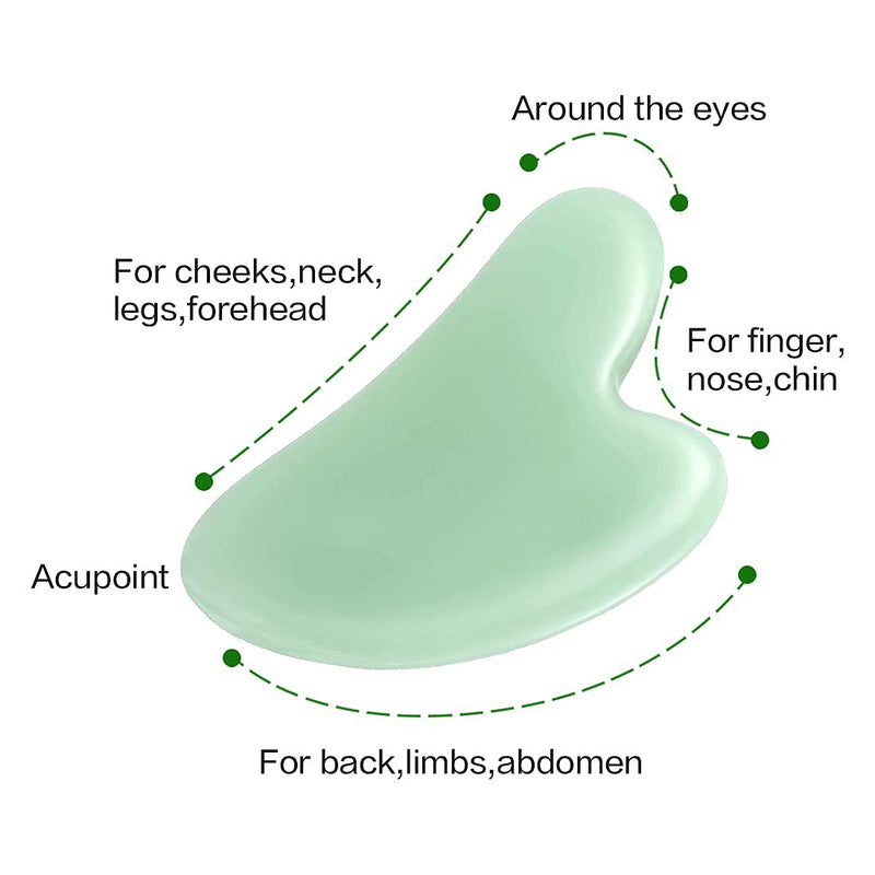 Gua Sha Stone Massage Tool Jade Neck Beauty Slimming Massager for Spa Skin Caring Pain Relief Tool, Face Body Heart Shape (Green 1) - BeesActive Australia