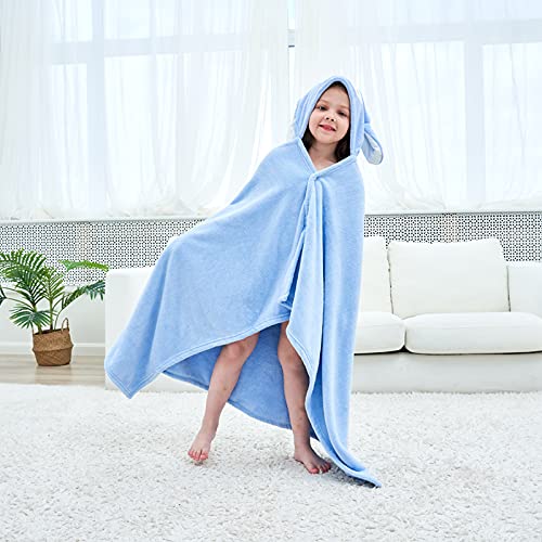 Hilmocho Kids Hooded Bath Towel Large Soft Plush Baby Toddler Poncho Towel Children Swimming Beach Towel Bathrobe for Boys Girls, 140x70CM Blue - BeesActive Australia