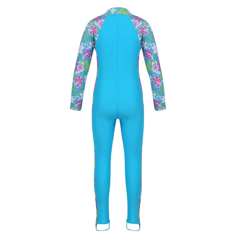 Alvivi Kids Girls One Piece Zip up Rash Guard Shirt Swimsuit Bathing Suit UPF 50+ Sun Protection Swimwear Sky Blue Floral Printed 2-3 - BeesActive Australia