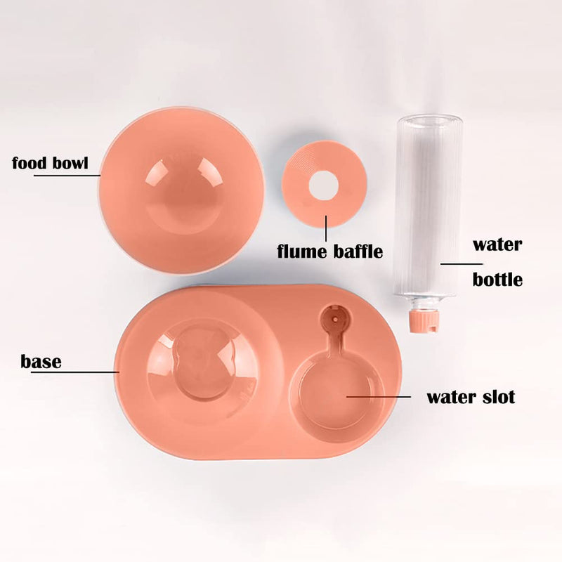 Raised Cat Bowls with Automatic Water Dispenser Bottle, Elevated 0°-15°Adjustable Tilted Pet Food Water Feeder Bowls Stress-Free Suit for Cats Dogs Large Water Supply: 680ml/23oz Orange - BeesActive Australia