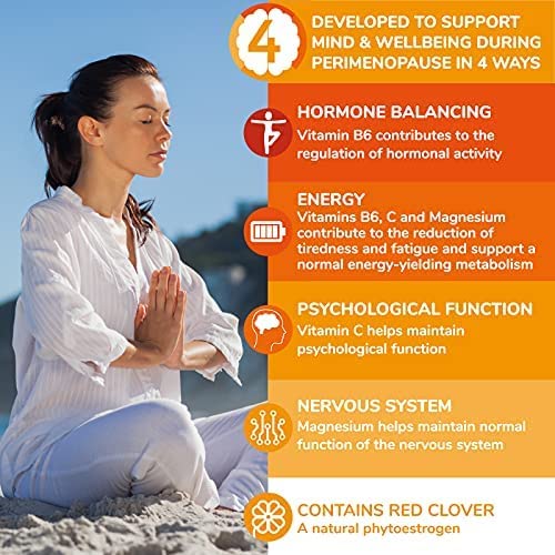 Health & Her Perimenopause Mind+ Supplements for Women - Support for Cognitive Function, Mental Energy & Wellbeing - Contains Red Clover - 1 Month Supply - 30 Perimenopause Supplements - Vegan 30 Count (Pack of 1) - BeesActive Australia