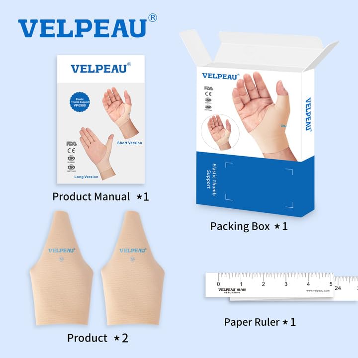 VELPEAU Elastic Thumb Compression Sleeve - Flexibility & Stability. Breathable thumb and wrist sleeve gentle support alleviates discomfort from Arthritis, Joint Pain, Tendonitis, and Sprains. Fits both left and right hands (Long Version, Medium) - BeesActive Australia
