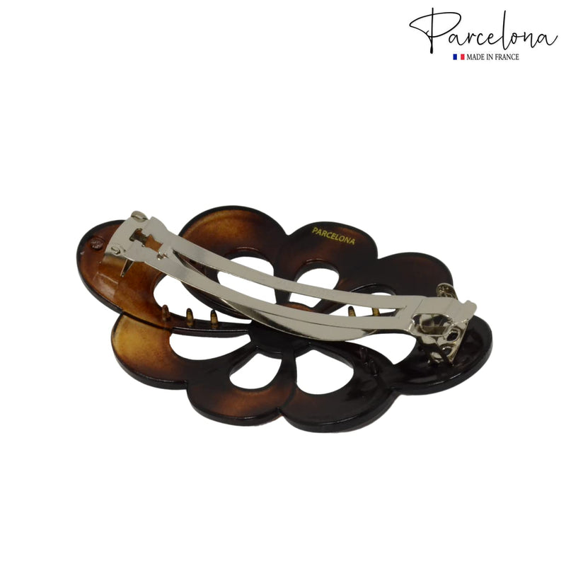 Parcelona French Wide Flower 4" Medium Tortoise Shell Celluloid Hair Barrette Clips Non Slip Women Hair Accessories, Made in France - BeesActive Australia