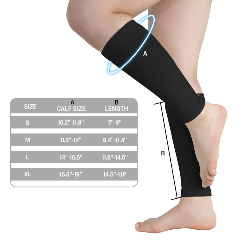 Novetec Calf Compression Sleeves for Men & Women (20-30mmhg) - Leg Compression Sleeve for Running, Cycling, Shin Splints Support, Relieve Legs Pain, Travel (One Pair)(Black,Large) Large Black - BeesActive Australia