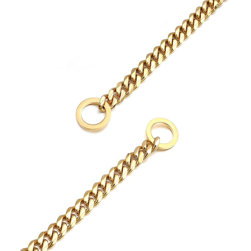 Aiyidi Gold Chain Dog Collar 11/15/19mm Wide Stainless Steel Cuban Link Slip Chew Proof Collar Training Walking for Small, Medium and Large Dogs 12in-26in 11mm (0.43'') Wide 26inch (Fits dogs neck 22in-24in) - BeesActive Australia