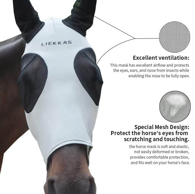 Super Comfort Horse Fly Mask Elasticity Fly Mask with Ears UV Protection for Horse grey XL - BeesActive Australia