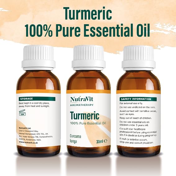 NutraVit - Indian Turmeric Oil | 100% Pure Turmeric Essential Oil - 30ml - Therapeutic Grade Aromatherapy Oil - Diffuser, Humidifier & Massage | for Dry Skin, Sore Muscles & Uneven Skin Tone - BeesActive Australia
