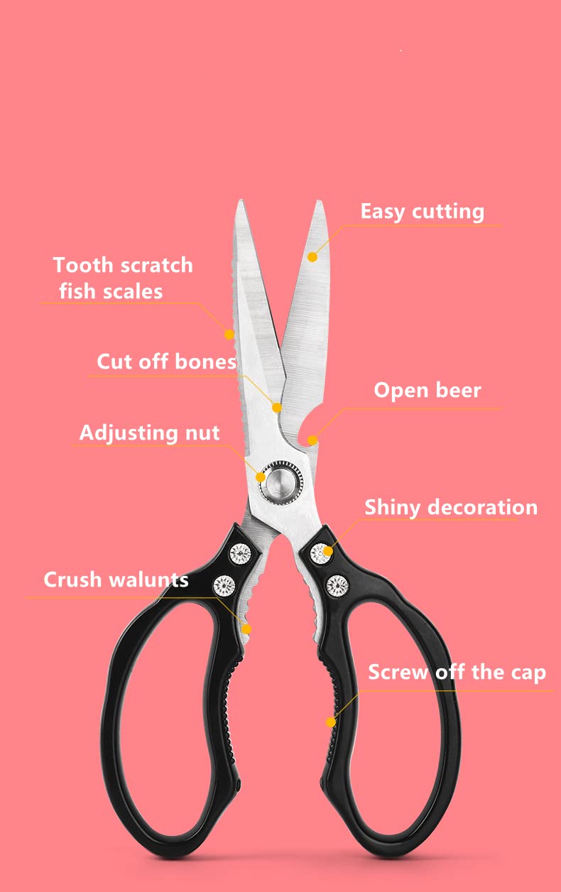 AWinjoy Kitchen Scissors, Heavy Duty Sharp Kitchen Shears Dishwasher Safe, Kitchen Accessories Cooking Shears for Kitchen Meat Chicken Fish Poultry Herb Bread (Black) Black - BeesActive Australia