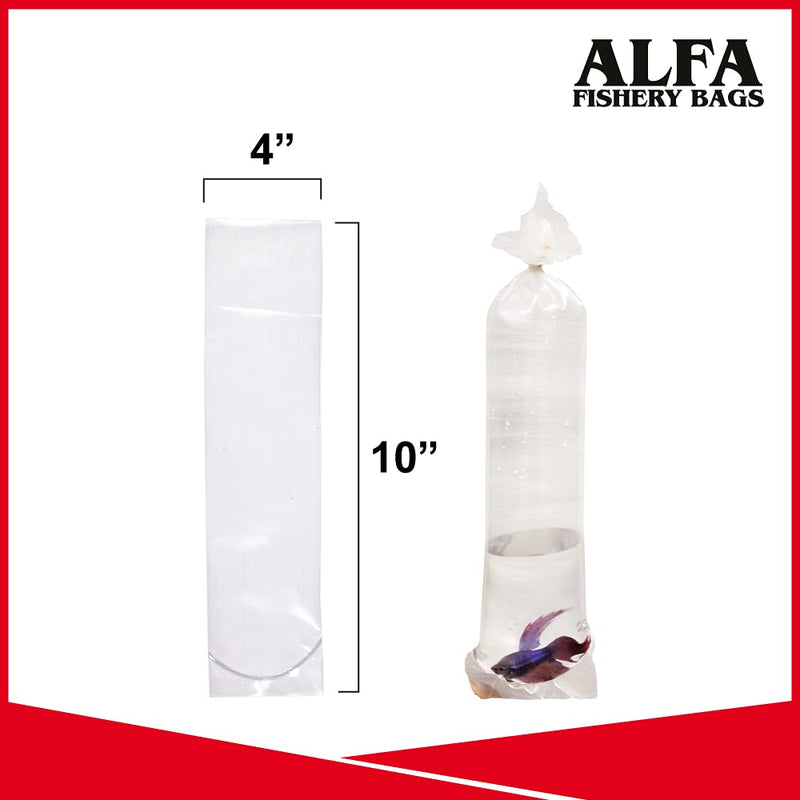 ALFA Fishery Bags Pack of 100 Leak Proof Clear Plastic Fish Bags for Betta and Small Fish Transport 2 mil. Round Bottom 4 x 10" - BeesActive Australia