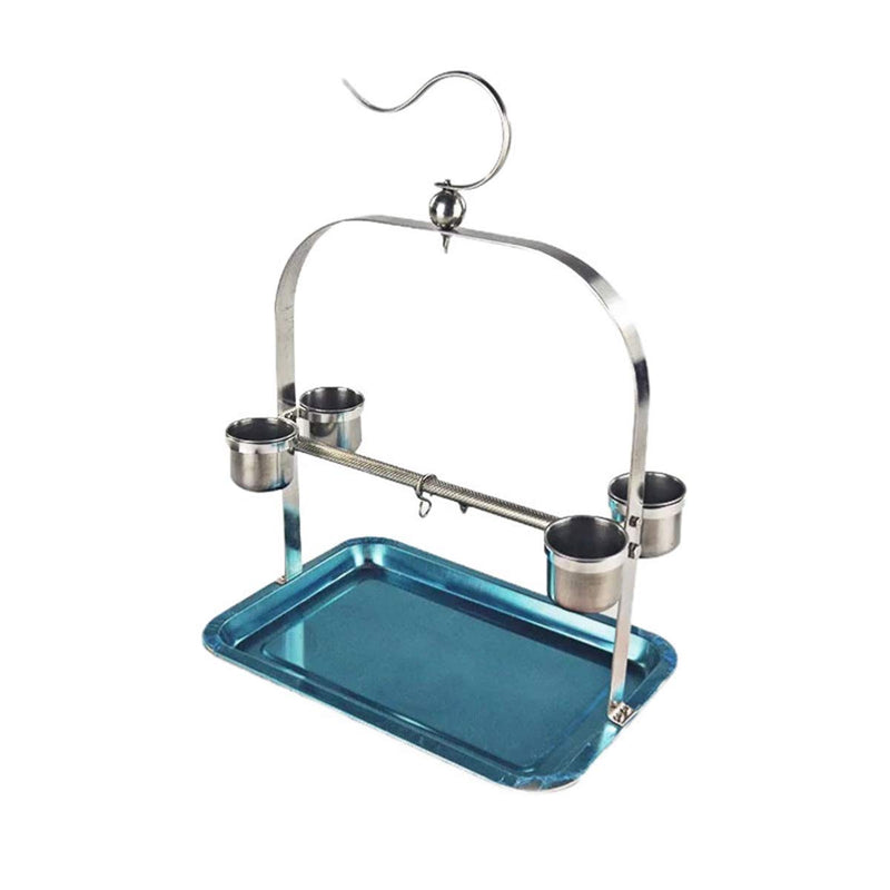 Bird Tabletop Perch Stand Stainless Steel Play Gym Playstand with Cups and Tray for Budgie Parakeet Cockatiel Conure Design A - BeesActive Australia