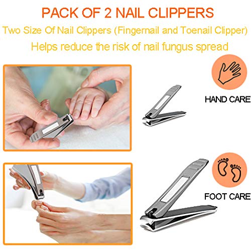 Nail Clippers Set, 2 Pcs Fingernail And Toenails Clippers Manicure Pedicure Set Nail Cutters with Metal Case, Stainless Steel Professional Nail Trimmer for Women Men and Senior Citizens - BeesActive Australia