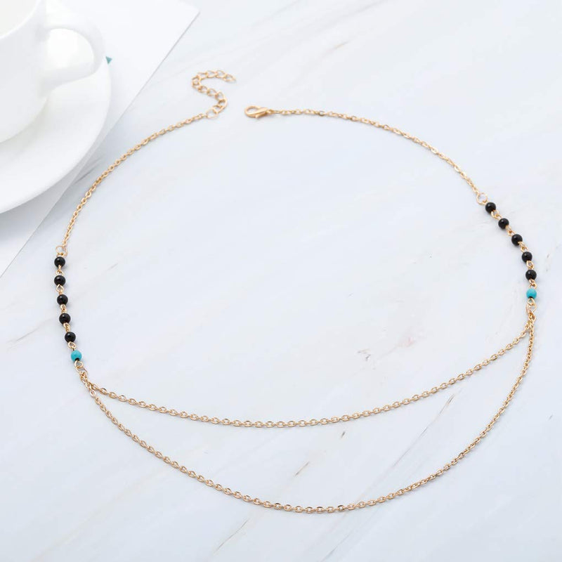 Olbye Layered Turquoise Necklace Choker Gold Double Chain Necklaces for Women and Girls Simple Layering Necklace Jewelry - BeesActive Australia
