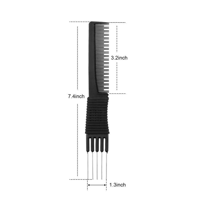 3 Pack Black Carbon Lift Teasing Combs with Metal Prong, Salon Teasing Back Combs, Black Carbon Comb with Stainless Steel Lift (Style A) - BeesActive Australia