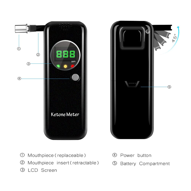 Ketone Breath Tester, Accurate Ketosis Analyzer for Ketosis Breathalyzer with 10 Mouthpieces Black2 - BeesActive Australia
